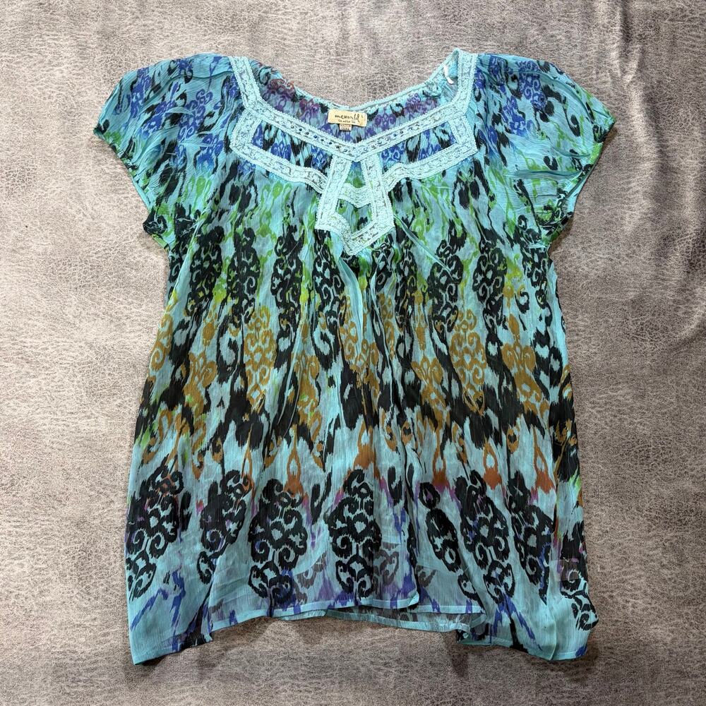 Y2k Blue Geometric Abstract Blouse